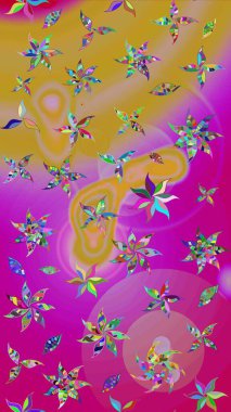 Raster illüstrasyonu. El çizimi. Çiçekli, yapraklı, çiçek desenli çizim..