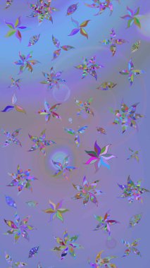 Raster illüstrasyonundaki çiçek desenli çizim. Mor ve mavi renkte çiçekler.