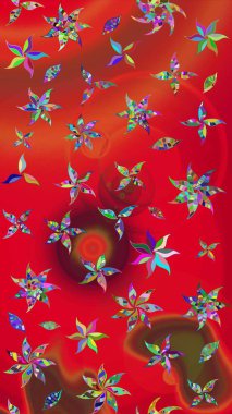 Kırmızı ve turuncu renkli çiçekler. Çiçek süslemeli çizim deseni. Raster illüstrasyonu.