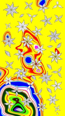 Sarı ve beyaz renkte çiçekler. Sevimli çiçek raster deseni. Düz Çiçek Elementleri Tasarımı. Renkli Bahar Teması çizim şablonu.