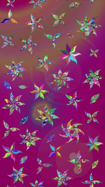 Mor ve kahverengi renkte çiçekler. Raster illüstrasyonundaki çiçek desenli çizim. Renkli Bahar Teması eskiz kalıbı. Düz Çiçek Elementleri Tasarımı.