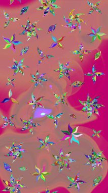 Pembe ve kahverengi renkte çiçekler. Çizim çiçek deseni duvar kâğıdı olarak kullanılabilir. Raster illüstrasyonu.