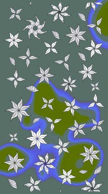 Sevimli çiçek raster deseni. Modaya uygun kumaş deseni. Düz Çiçek Elementleri Tasarımı. Renkli Yaz Teması çizim şablonu.