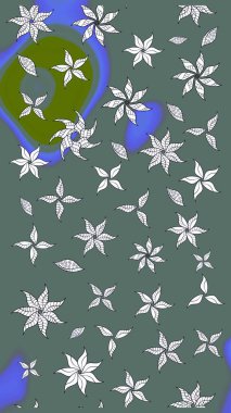 Güzel kumaş deseni. Raster illüstrasyonu. Çiçekler, dallar, bitkiler ve çiçekler. El çizimi.