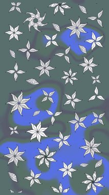 Tarafsız ve mavi renkte çiçekler. Raster illüstrasyonu. Çizim çiçek deseni duvar kağıdı için kullanılabilir.