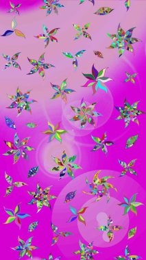 Mor ve nötr renklerde çiçekler. Raster illüstrasyonu. Çizim çiçek deseni duvar kağıdı için kullanılabilir.