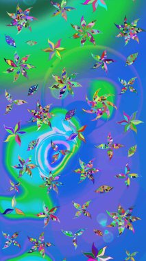 Küçük çiçekli basit bir çiçek çizimi. Raster illüstrasyonu. Moda baskısı, albüm, ambalaj kağıdı ve duvar kağıdı için zarif dekoratif süslemeler. Mavi ve yeşil renkli şirin çiçekler..