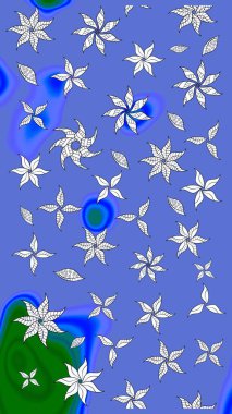 Raster illüstrasyonu. El yapımı çiçek ve bitki koleksiyonu. Raster illüstrasyonu. Şirin karalamalı çiçek desenli çizim. Robot resim tarzı mavi ve nötr renkler.