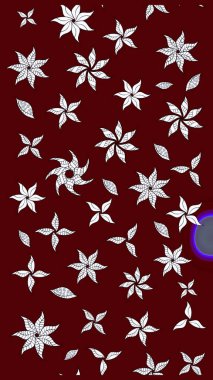 Ağaç dallı bahar çiçekli desen, kırmızı renklerde ve çiçek siluetinde nötr renk. Raster deseni.