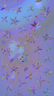 Mor ve mavi renkte etnik çiçeklerle süslenmiş zarif bir eskiz deseni. Raster Çiçek İllüstrasyon Şirin Tekstil.