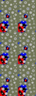 Raster illüstrasyonu. Şatafatlı bahar bahçesi dokusu. Yeşil ve nötr renklerde çiçekler. Çiçek deseni. Yeşil ve nötr renkler üzerine çiçek çizimi.