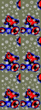 Raster illüstrasyonundaki çiçek desenli çizim. Suluboya tarzında yeşil ve siyah renkte çiçekler.