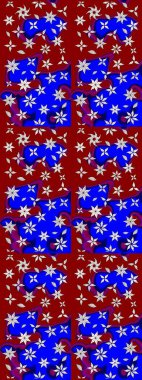 Şirin çiçekli eskiz deseni ve kırmızı ve mavi renkli yapraklar, suluboya çiçek deseni, duvar kağıdı, kart veya kumaş için fayanslı. Raster illüstrasyonu.