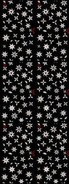 Siyah ve nötr renklerde manzaralı çiçek deseni. Sevgililer günü ve tebrik kartı konsepti için şık bir davetiye. Çiçek kompozisyonu, el boyası, hassas şablon. Üst görünüm, yumuşak biçim.