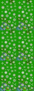 Yumuşak, yeşil ve nötr renklerde bahar çiçekleri. Çiçek ve yapraklı karalama şeklinde Raster çiçek deseni. Raster illüstrasyonu.