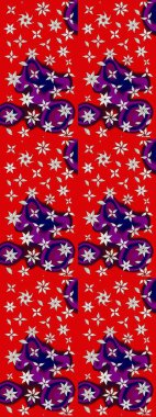 Çiçek ve yapraklı karalama şeklinde Raster çiçek deseni. Raster illüstrasyonu. Kibarca, bahar çiçekleri kırmızı ve mor renklerde.