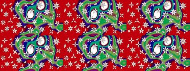 Kırmızı ve yeşil çiçekli eskiz deseni, suluboya çiçek deseni, sevimli çiçek, duvar kağıdı, kart veya kumaş için fayanslı. Raster - stok.