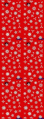 Raster çiçek desenleri çiziyor. Vadinin çiçekleri kırmızı ve nötr renklerde.