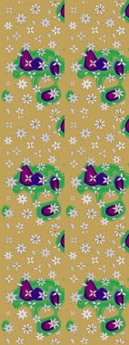 Raster illüstrasyonu. Şirin çiçekli eskiz deseni ve sarı ve yeşil renkli yapraklar, suluboya çiçek deseni, duvar kağıdı, kart veya kumaş için fayanslı.