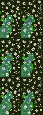 Raster suluboya çiçek deseni, narin çiçekler, gri ve yeşil çiçekler, tebrik kartı şablonu. Güzel kumaş deseni.