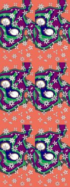 Raster illüstrasyonundaki çiçek desenli çizim. Çiçekler turuncu ve mor renkte suluboya tarzında.