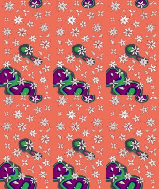 Sevimli çiçek raster deseni. Renkli Yaz Temalı eskiz kalıbı. Düz Çiçek Elementleri Tasarımı. Modaya uygun kumaş deseni.