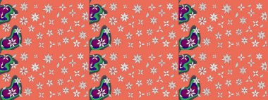 Nakış desenli çiçek deseni. Parmak izi, kumaş, duvar kâğıdı, tekstil için raster dokusu. Renkli grunge, soyut arkaplanı koloturuncu ve nötr çiçeklerle zenginleştirir.