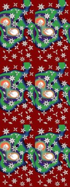 Düz Çiçek Elementleri Tasarımı. Renkli Bahar Teması eskiz kalıbı. Kırmızı ve yeşil renkli şirin çiçek desenleri. Raster Modaya uygun kumaş deseni.