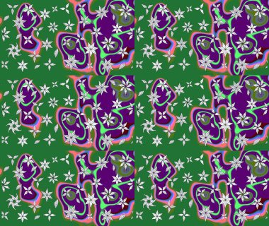 El çizimi çiçekli soyut çizim kalıbı. Yeşil renkli çiçekler. Raster illüstrasyonu.