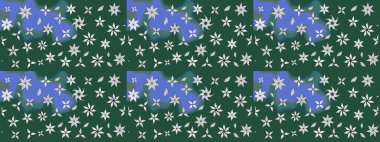 Yumuşak, bahar çiçekli arka plan. Yeşil ve mavi renkte çiçekler. Raster çiçek desenli ve çiçekli..