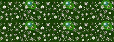 Raster Floral Illustration, Asyalı tekstil. Yeşil ve nötr renklerdeki etnik çiçeklerle zarif eskiz deseni.