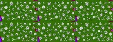 Raster illüstrasyonu. Yeşil ve nötr kıvırcık çiçekler yeşil ve nötr renklerde şekillenir. Klasik çiçek tasarım elementleri.