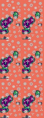 Düz Çiçek Elementleri Tasarımı. Raster güzel kumaş deseni çiziyor. Renkli Bahar Teması eskiz kalıbı. Çiçek deseni.