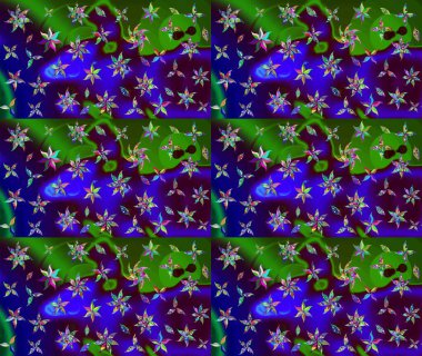 Parlak renkli fantezi çiçekleri, yapraklar, yeşil renkli tomurcuklar. Suluboya el çizimi elementli çiçek çizimi deseni.