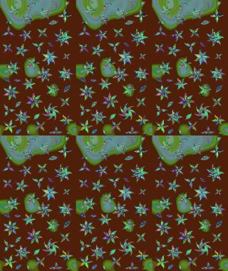 1950-1960 motifleri. Retro tekstil tasarım koleksiyonu. Çiçekli ipek eşarp. El çizimi çiçek unsurları olan soyut çizim raster deseni. Kahverengi üstüne kahverengi.