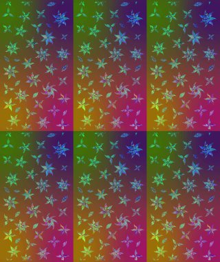 Tekstil tasarımı için geleneksel Raster çiçek buketi kahverengi renkli. Üzerinde gelincikler ve vadi zambakları olan renkli çiçek desenli nakış..