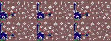 Elle çizilmiş çiçek desenli Raster çizimi. Tekstil, kumaş, ambalaj, hatıra defteri için hoş bir çiçek arkaplanı. Çocuksu tasarım. Kahverengi arkaplanda.