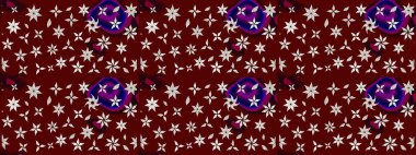 Şirin çiçekli eskiz deseni ve kırmızı renklerde yapraklar, suluboya çiçek deseni, duvar kağıdı, kart veya kumaş için fayanslı. Raster illüstrasyonu.