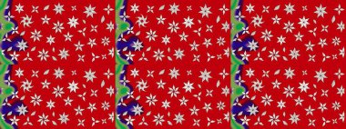 Şirin çiçekli eskiz deseni ve kırmızı renklerde yapraklar, suluboya çiçek deseni, duvar kağıdı, kart veya kumaş için fayanslı. Raster illüstrasyonu.