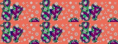 Tropik çiçek desenleri. Raster illüstrasyonu. Turuncu renkte çiçekler.