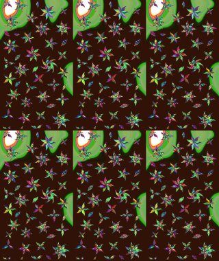 Renkli Bahar Teması eskiz kalıbı. Düz Çiçek Elementleri Tasarımı. Asya tekstil tarzında. Güzel kumaş deseni. Raster illüstrasyonu. Çiçek desenini çiz.