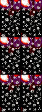 Siyah renkli şirin çiçek deseni. Raster Modaya uygun kumaş deseni. Renkli Bahar Teması eskiz kalıbı. Düz Çiçek Elementleri Tasarımı.