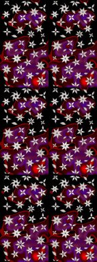 Siyah renkli çiçekler. Kumaş desenli papatya çiçekleri ayrıntıları.