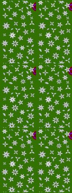 Çocuksu tasarım. Elle çizilmiş çiçek desenli Raster çizimi. Yeşil arka planda. Tekstil, kumaş, ambalaj, hatıra defteri için güzel çiçek arkaplanı..