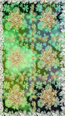 Raster illüstrasyonu. Oriental raster klasik yeşil ve altın desenli. Kusursuz soyut arkaplan.