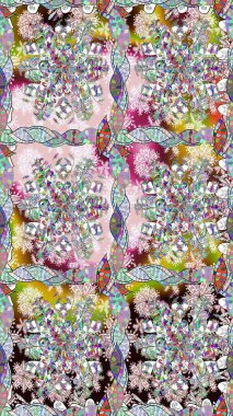 Soyut etnik raster kusursuz desen. Arkaplan dokusu, duvar kâğıdı, çiçek teması tarafsız renklerde. Kabile sanatı boho baskısı, klasik çiçek arkaplanı.