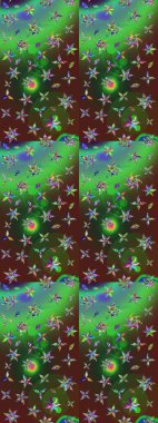 Düz Çiçek Elementleri Tasarımı. Renkli Yaz Temalı eskiz kalıbı. Raster illüstrasyonundaki çiçek desenli çizim. Yeşil renkte çiçekler.