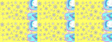 Çiçekli karalama şeklinde Raster çiçek deseni. Nazik, narin çiçek arkaplanı. Sarı renkte çiçekler.