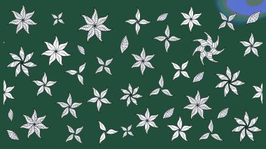 Raster illüstrasyonundaki çiçek desenli çizim. Yeşil renkte çiçekler.