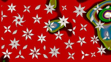 Sketch Colour Spring Theme eskiz kalıbı. Kırmızı renkte çiçekler. Sevimli çiçek raster deseni. Düz Çiçek Elementleri Tasarımı.